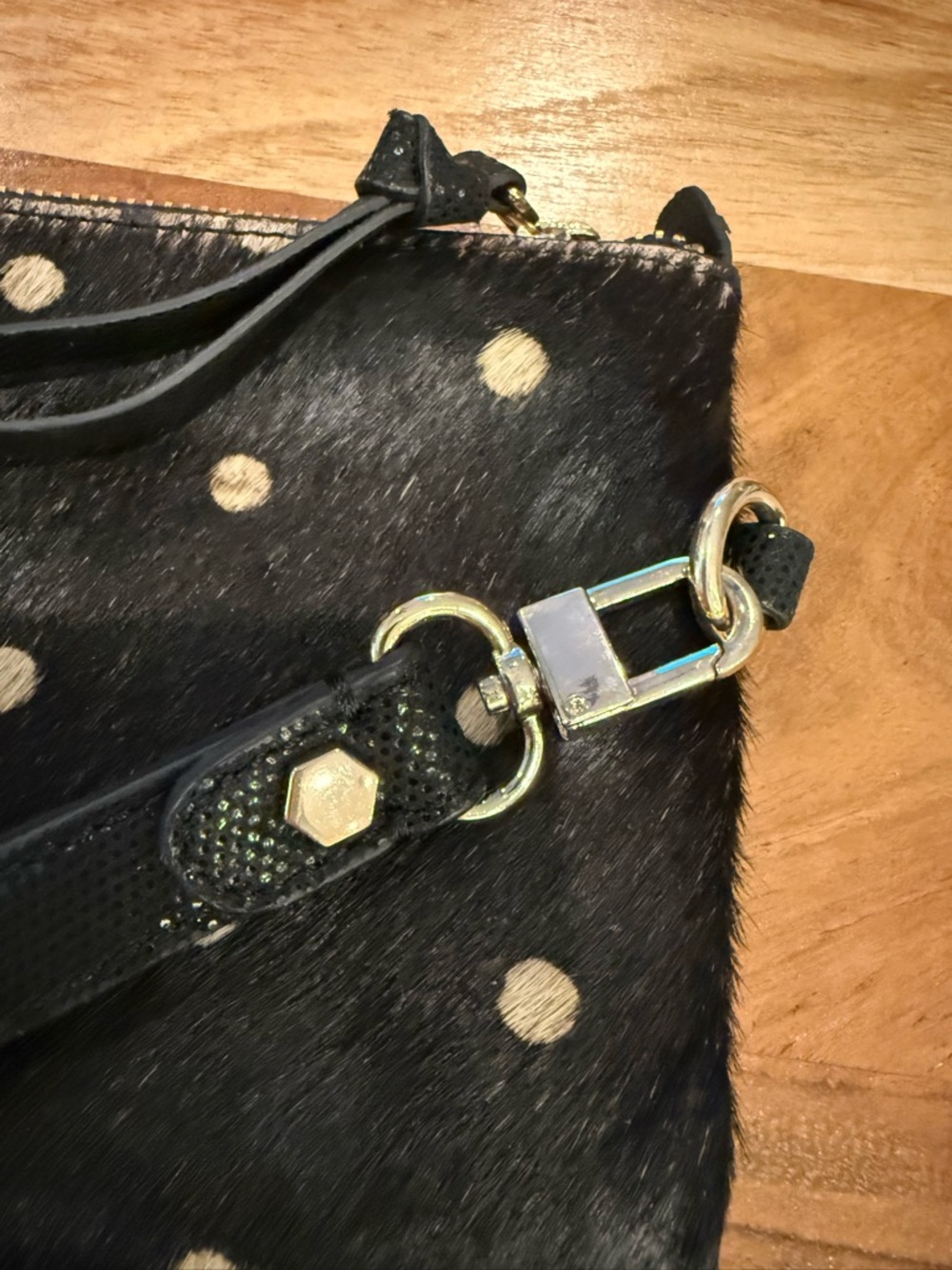 Chicos Hair on Hide Black Polka Dot Wristlet with Mirror - Picture 6 of 15